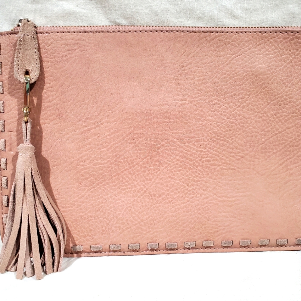 Madison West Light pink leather clutch